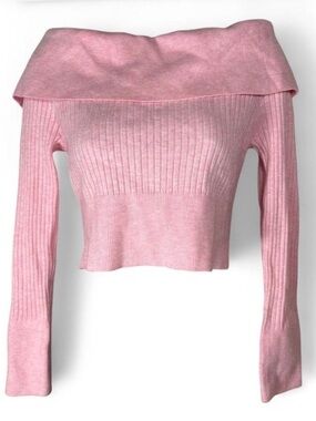 wild fable Pink Ribbed Off-the-Shoulder Crop Sweater